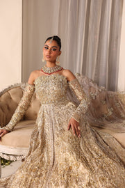 Elegant Champagne Gold Pakistani Bridal Dress Ensemble