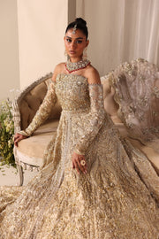 Elegant Champagne Gold Pakistani Bridal Dress Ensemble
