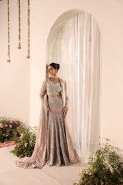 Elegant Soft Beige Pakistani Bridal Dress with Intricate Embroide
