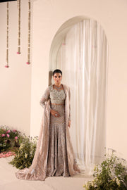 Elegant Soft Beige Pakistani Bridal Dress with Intricate Embroide
