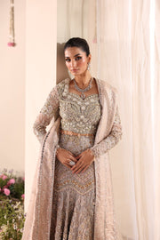 Elegant Soft Beige Pakistani Bridal Dress with Intricate Embroide