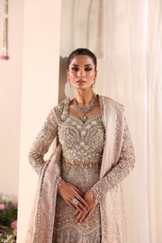 Elegant Soft Beige Pakistani Bridal Dress with Intricate Embroide