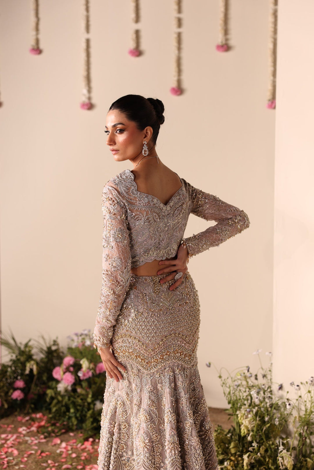Elegant Soft Beige Pakistani Bridal Outfit with Intricate Embroid