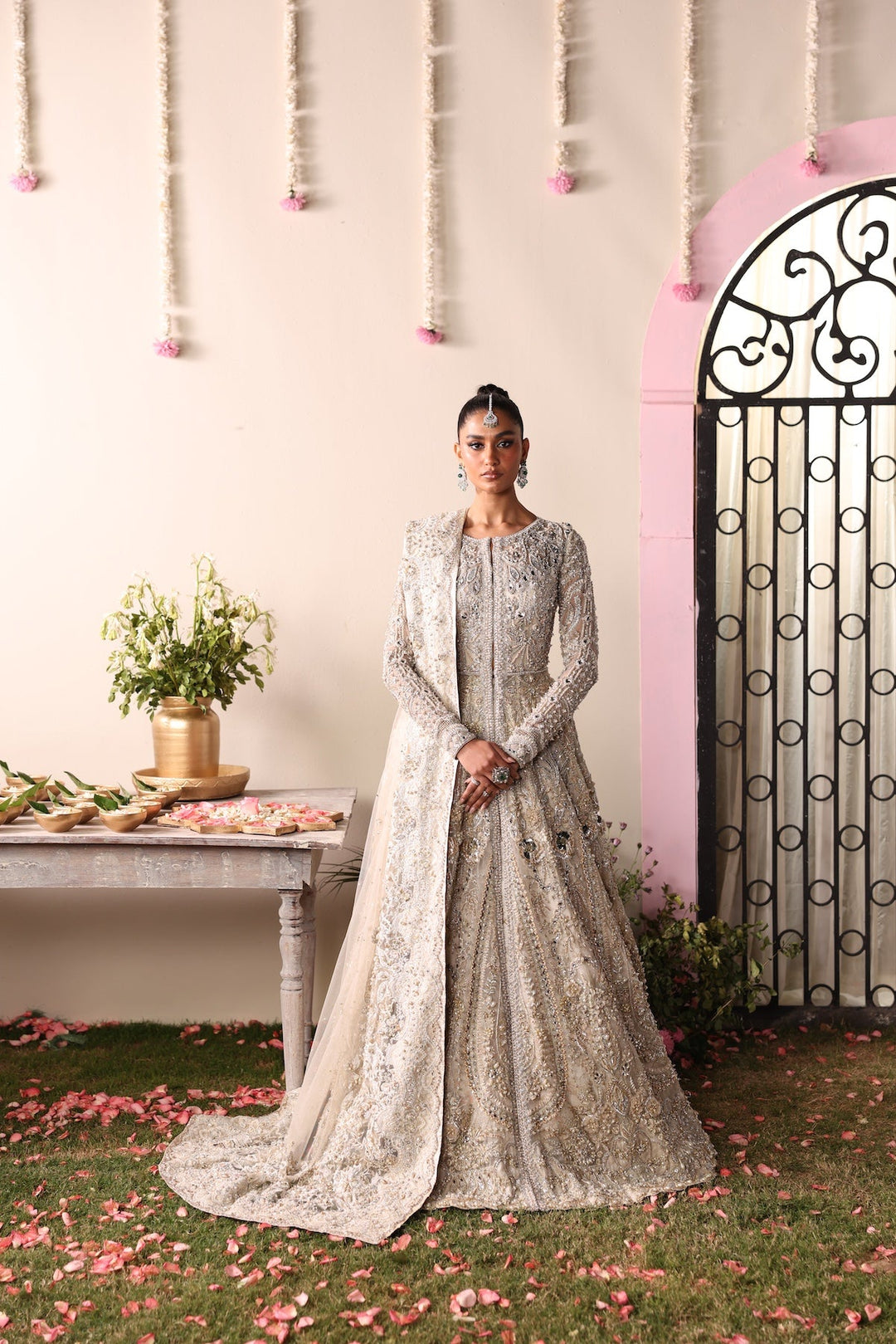 Elegant Muted Ivory Pakistani Bridal Dress for Weddings