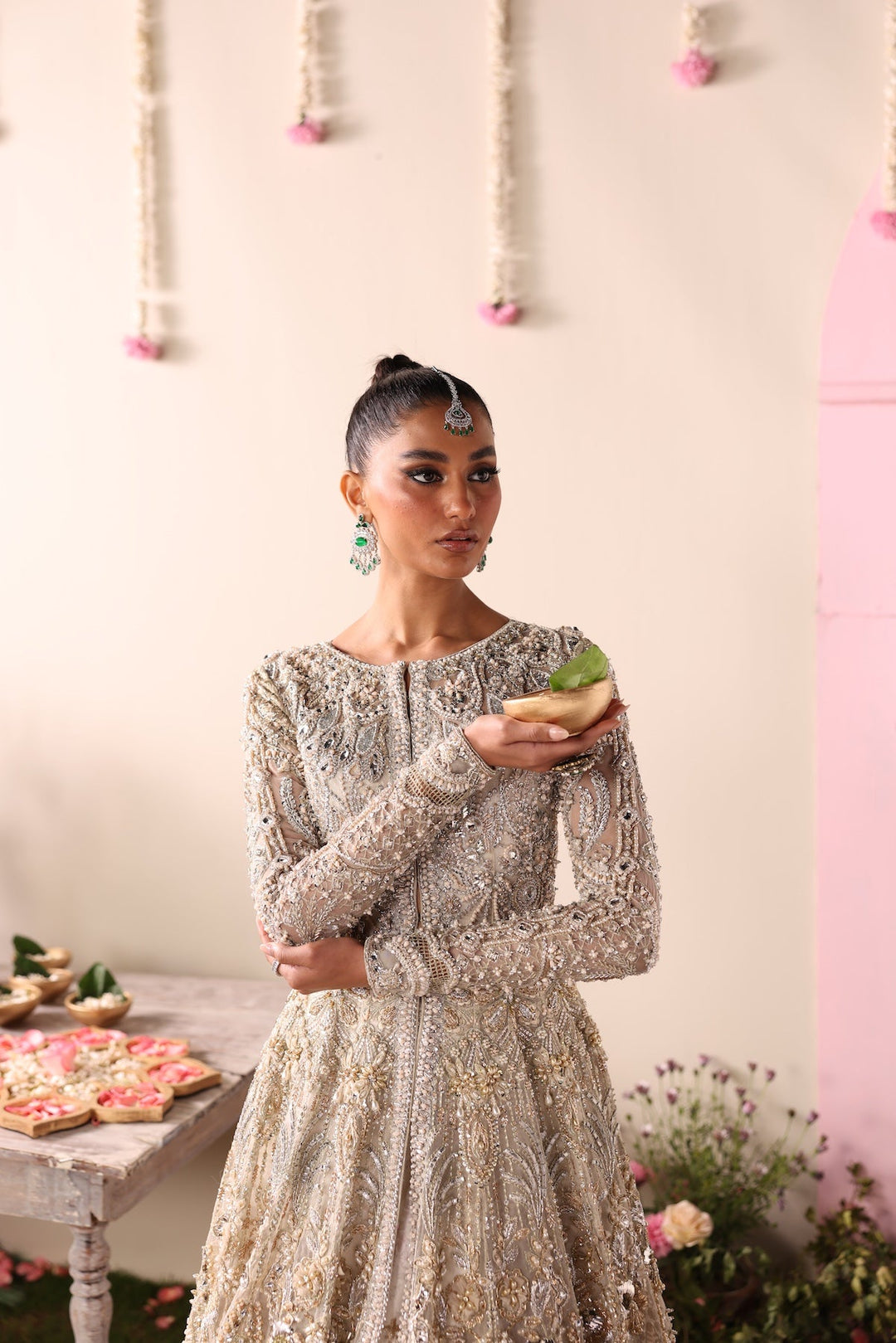 Elegant Muted Ivory Pakistani Bridal Dress for Weddings