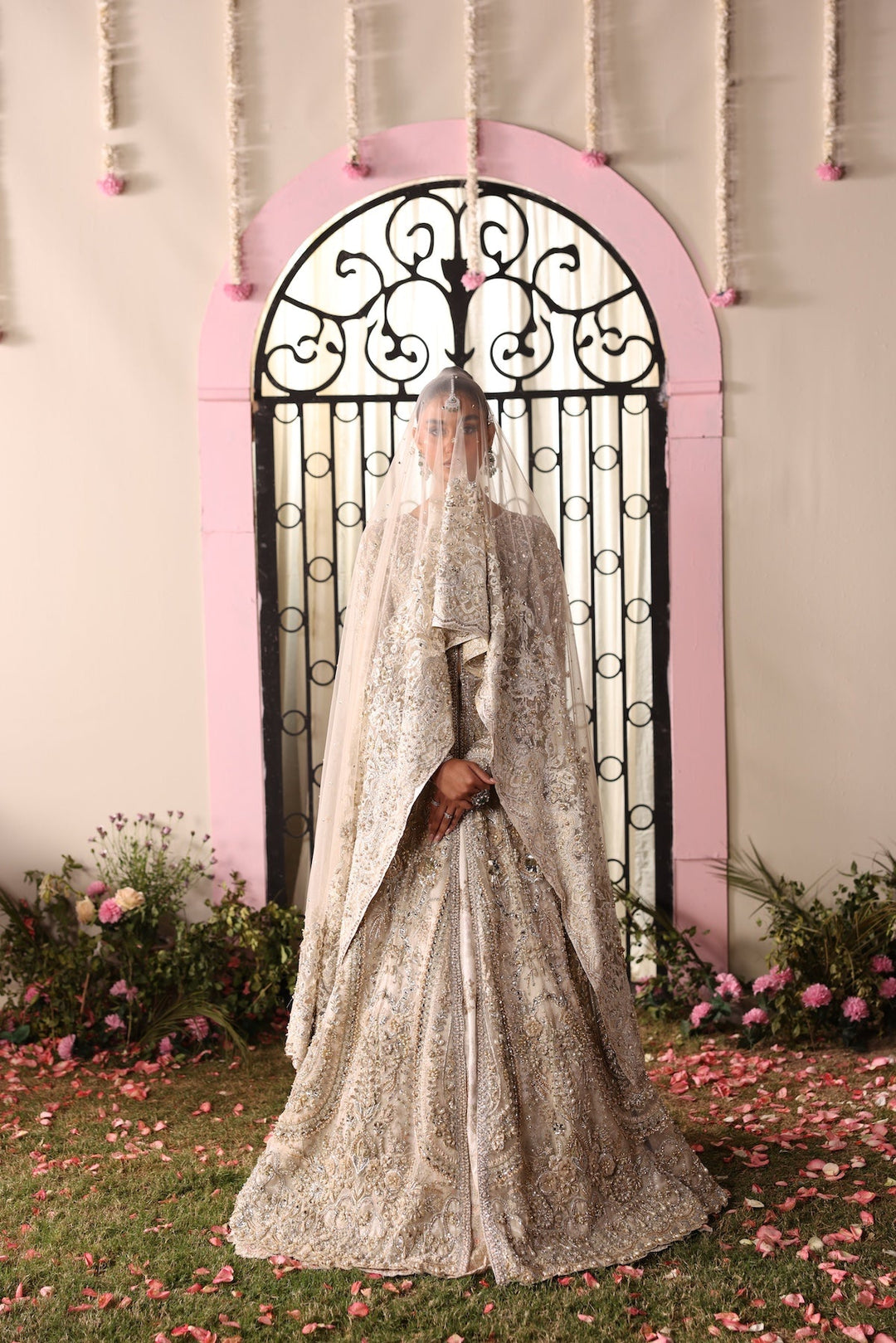 Elegant Muted Ivory Pakistani Bridal Dress for Weddings