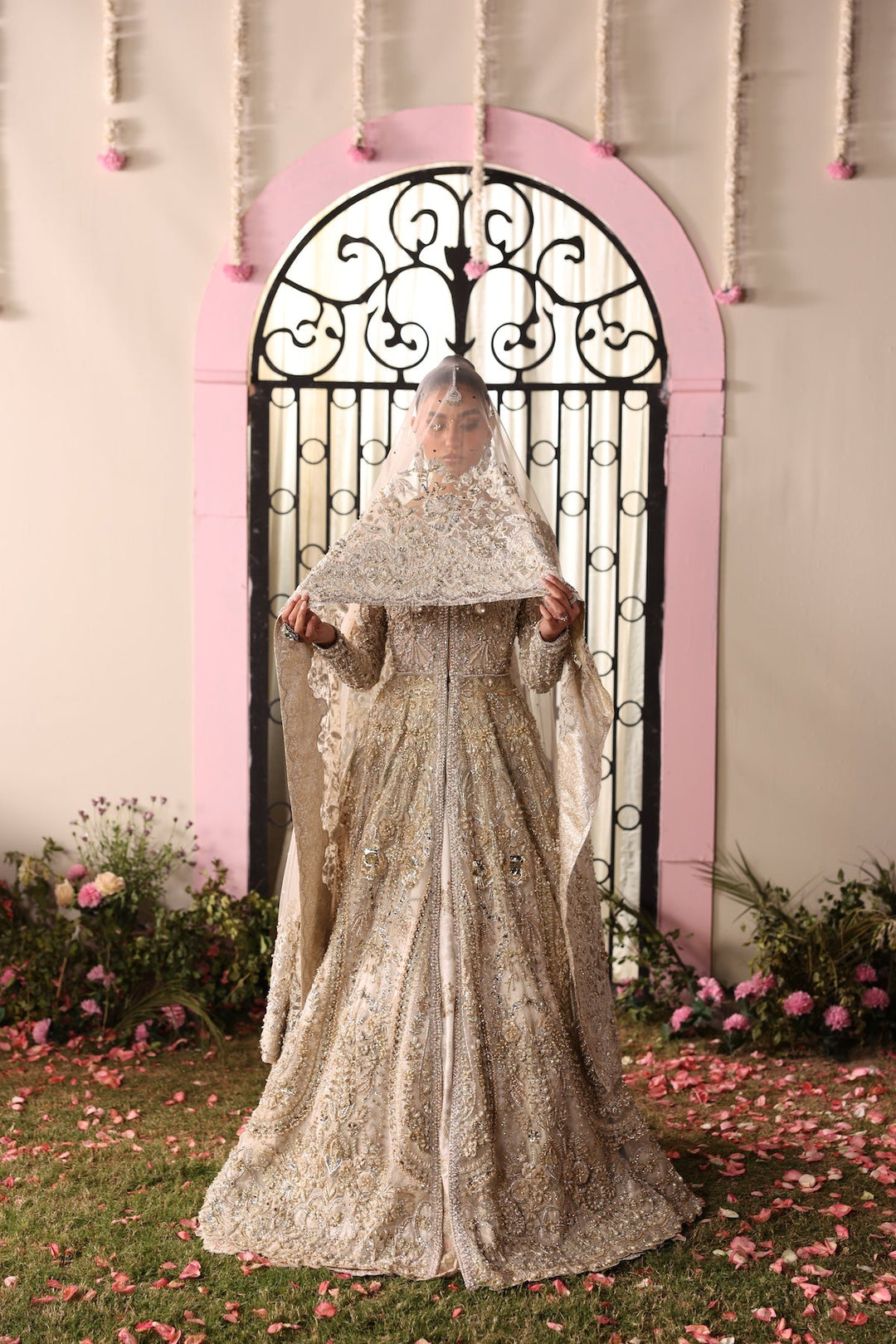 Elegant Muted Ivory Pakistani Bridal Dress for Weddings