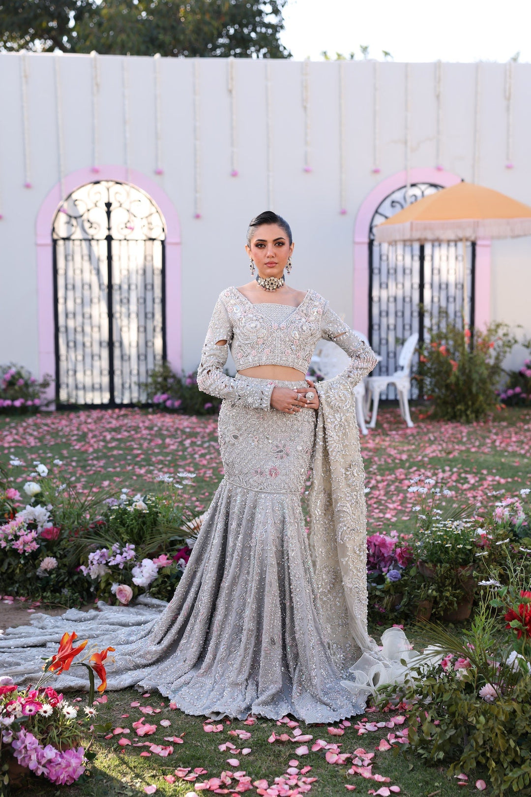 Elegant Silver Pakistani Bridal Dress for Formal Occasions