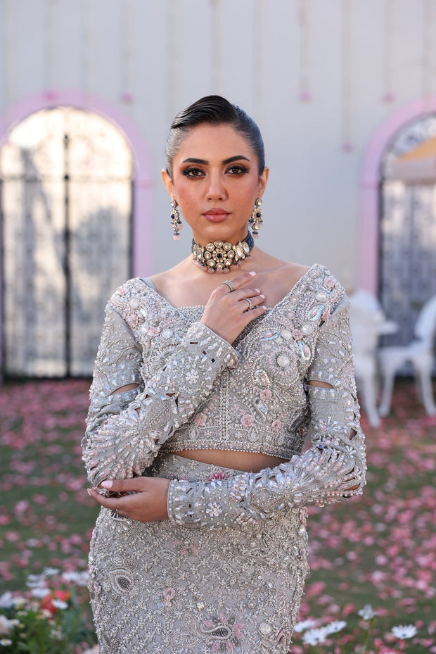 Elegant Silver Pakistani Bridal Dress for Formal Occasions