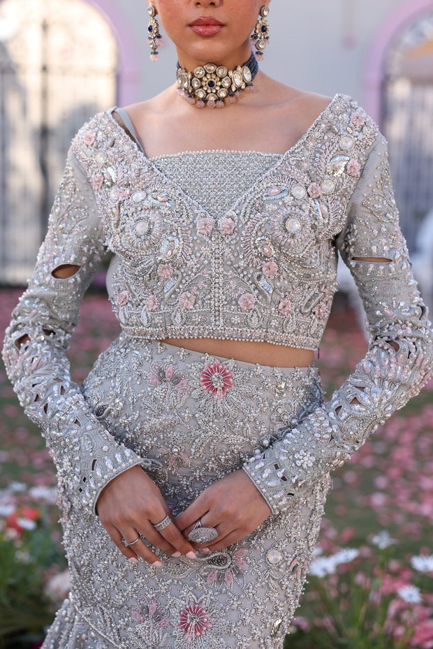 Elegant Silver Pakistani Bridal Dress for Formal Occasions