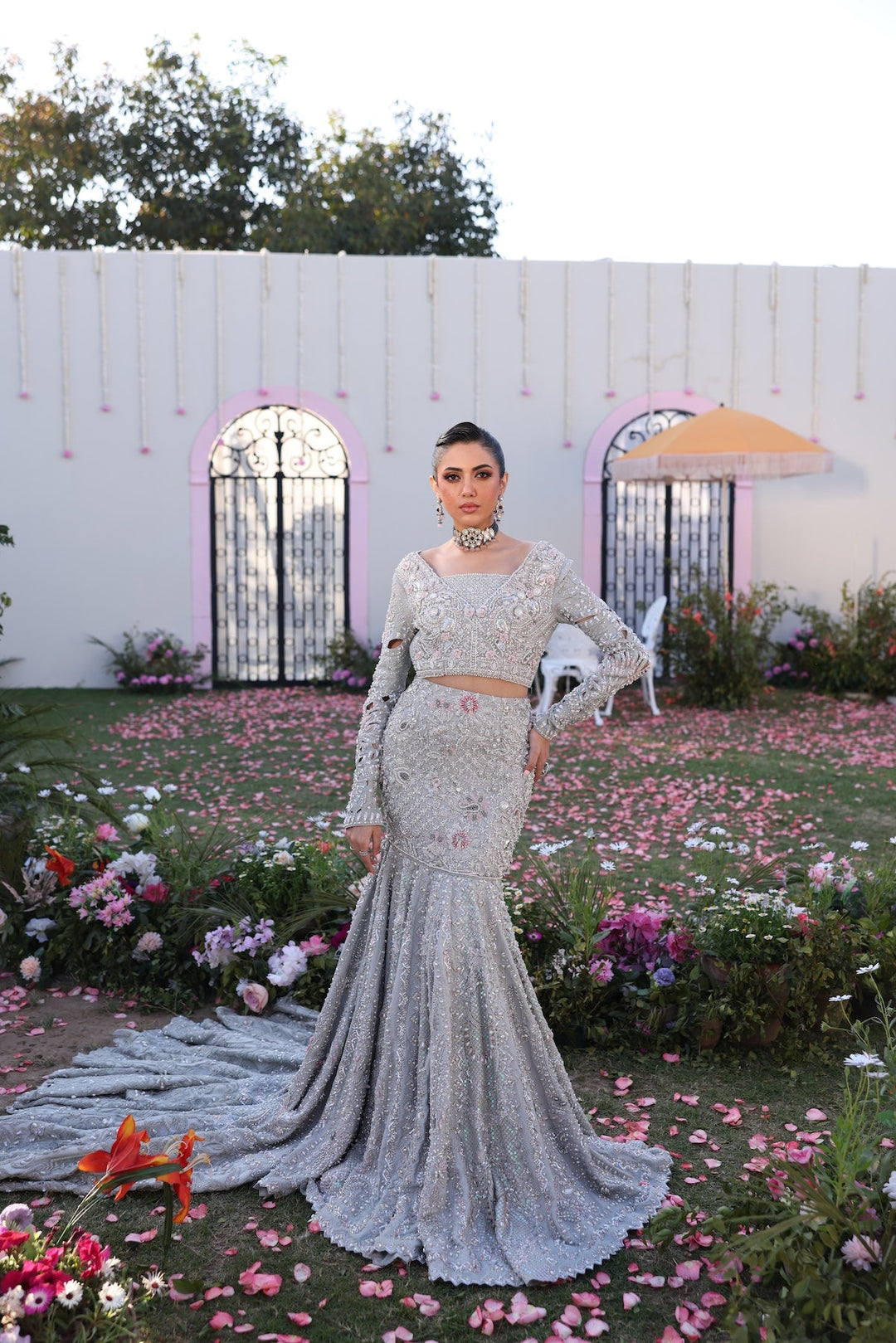 Elegant Silver Pakistani Bridal Dress for Formal Occasions