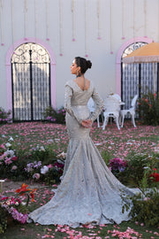 Elegant Silver Pakistani Bridal Dress for Formal Occasions
