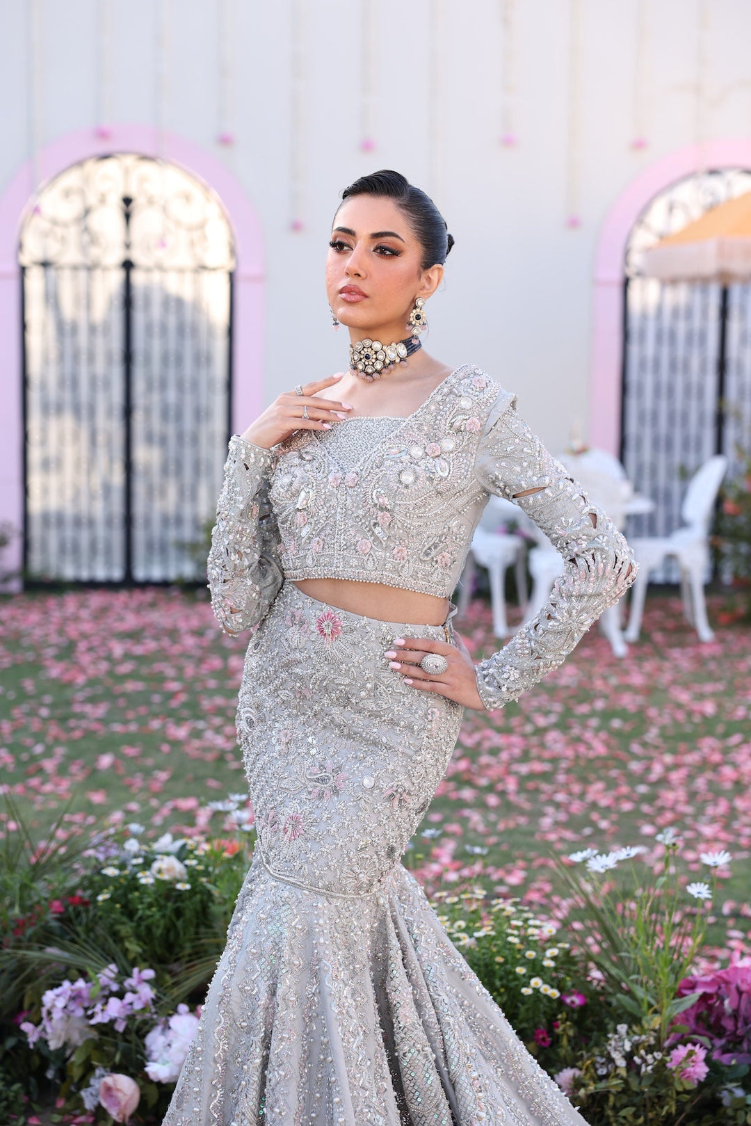 Elegant Silver Pakistani Bridal Dress for Formal Occasions