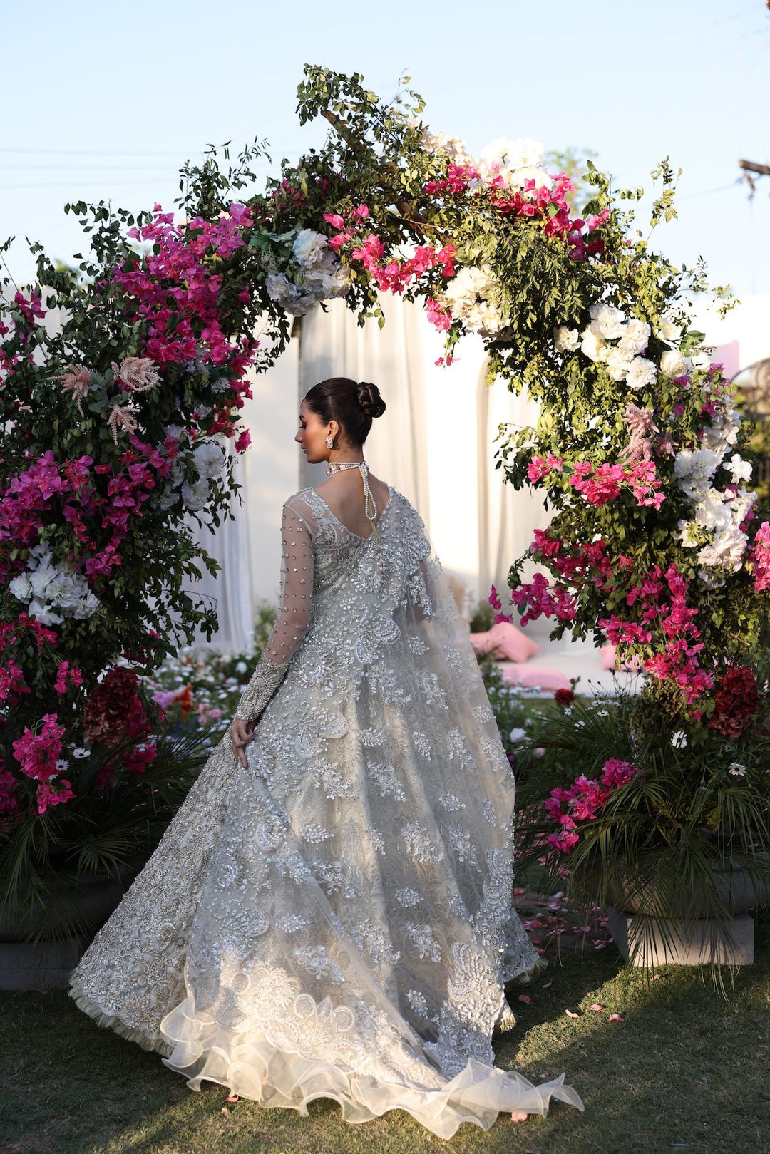 Exquisite Off White Pakistani Bridal Dress with Embroidery