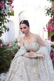 Exquisite Off-White Pakistani Bridal Dress with Embroidery