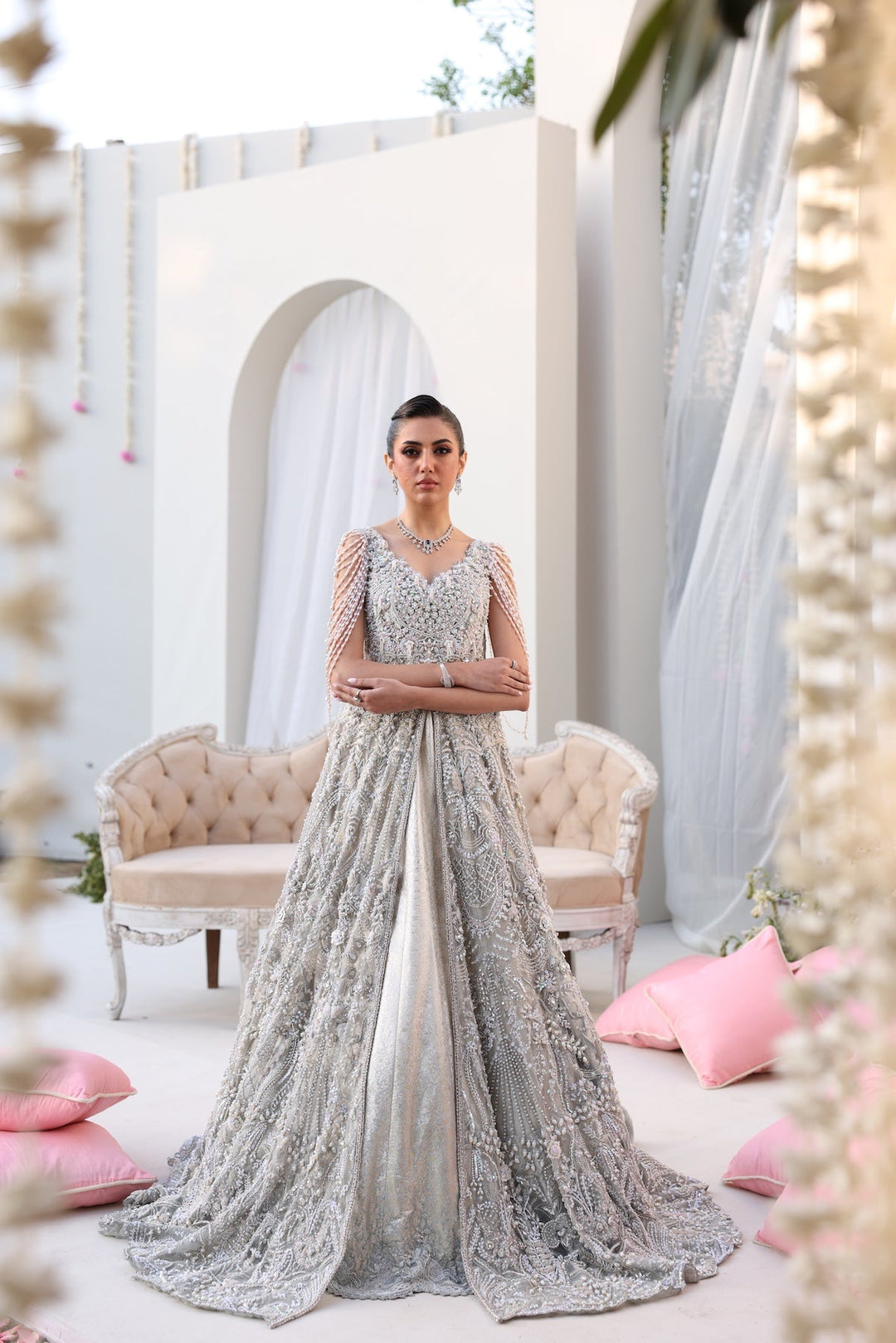 Elegant Silver Pakistani Bridal Dress for Formal Occasions