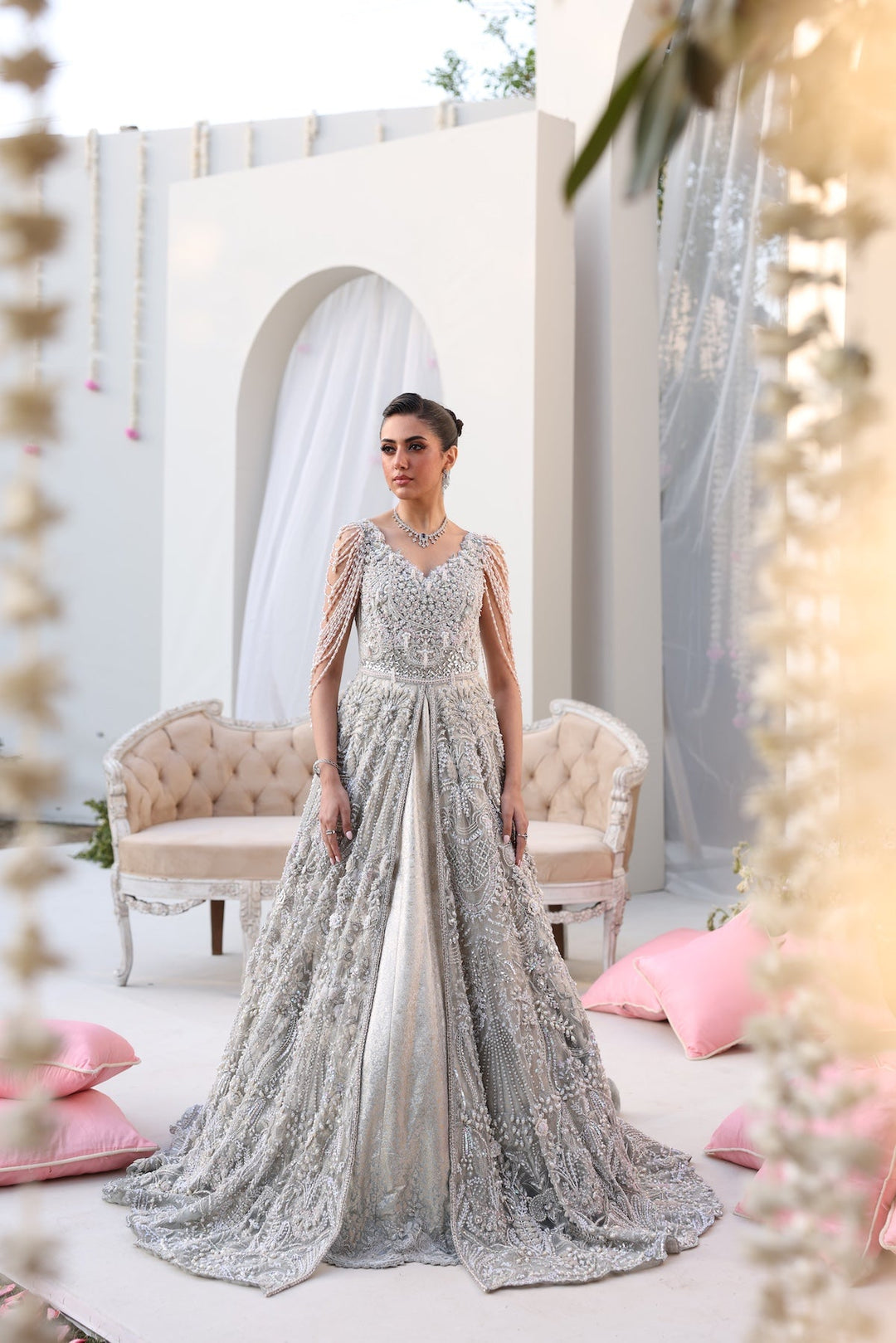 Elegant Silver Pakistani Bridal Dress for Formal Occasions
