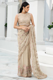 Festive Floral Embroidered Skin Beige Net Dress