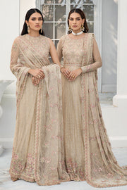 Festive Floral Embroidered Skin Beige Net Dress