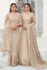 Festive Floral Embroidered Skin Beige Net Dress