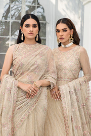 Festive Floral Embroidered Skin Beige Net Dress