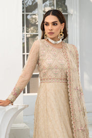 Festive Floral Embroidered Skin Beige Net Dress