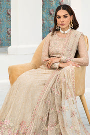 Festive Floral Embroidered Skin Beige Net Dress