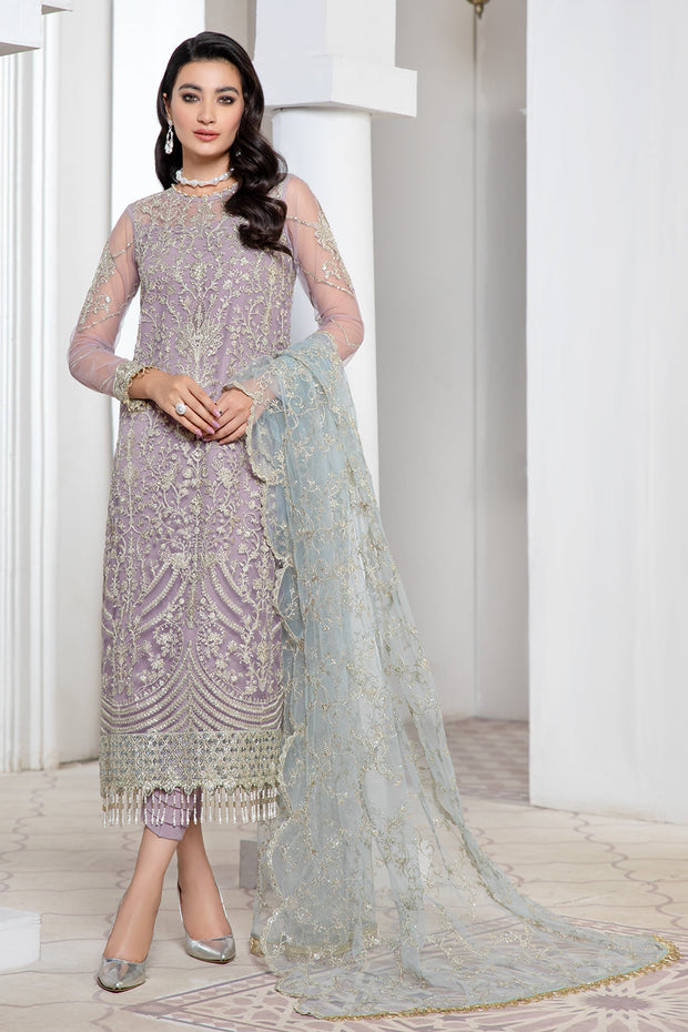Lilac Sequins Embroidered Net Dress for Elegant Occasions