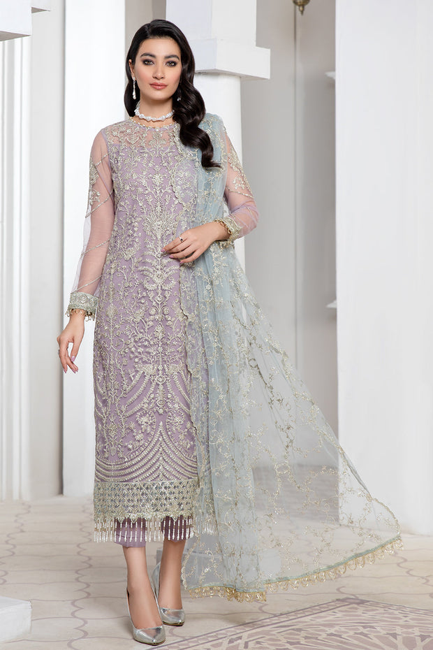 Lilac Sequins Embroidered Net Dress for Elegant Occasions