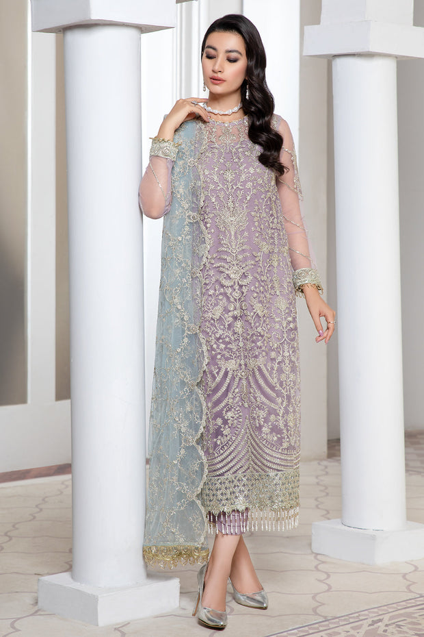 Lilac Sequins Embroidered Net Dress for Elegant Occasions