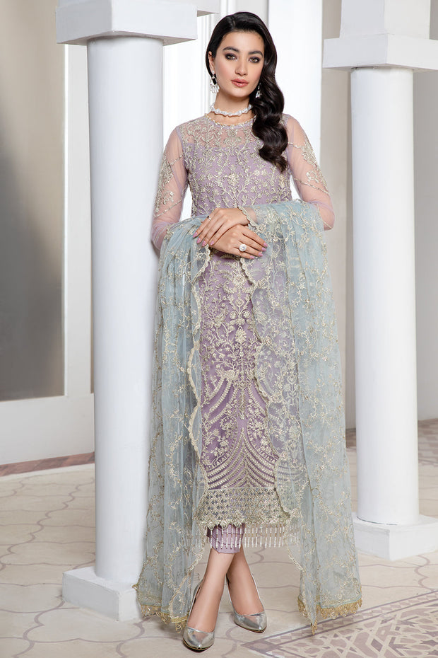 Lilac Sequins Embroidered Net Dress for Elegant Occasions