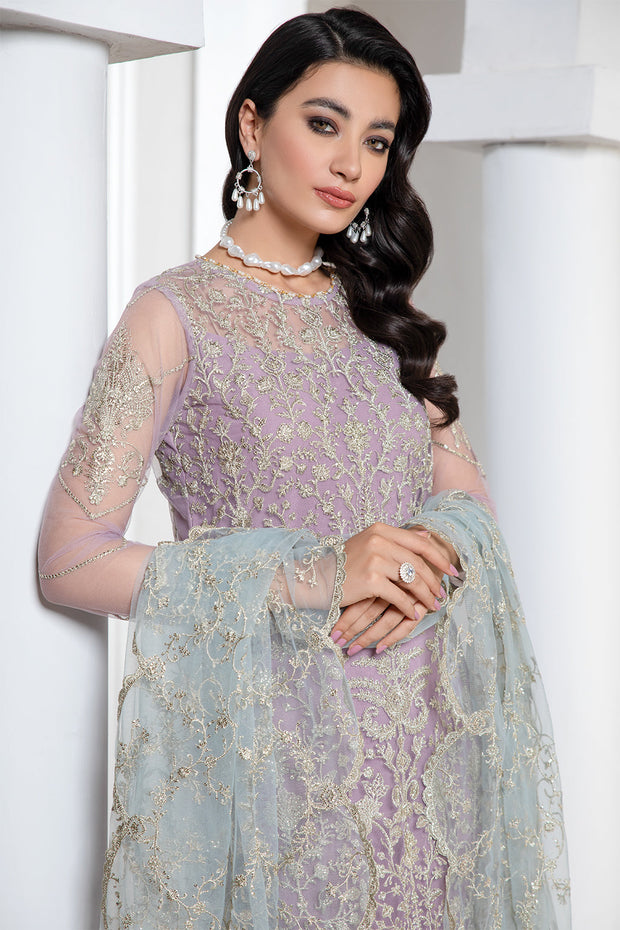 Lilac Sequins Embroidered Net Dress for Elegant Occasions