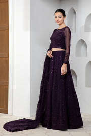 Dark Orchid Sequins Embroidered Chiffon Dress Set