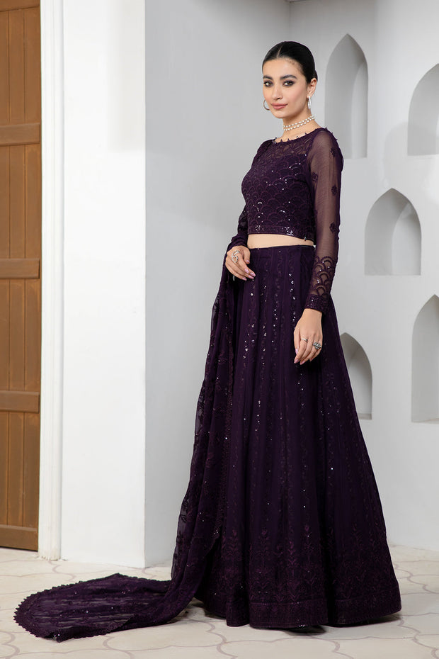 Dark Orchid Sequins Embroidered Chiffon Dress Set