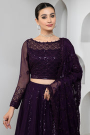 Dark Orchid Sequins Embroidered Chiffon Dress Set