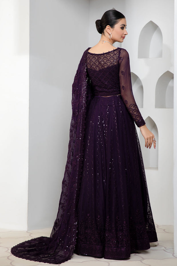 Dark Orchid Sequins Embroidered Chiffon Dress Set