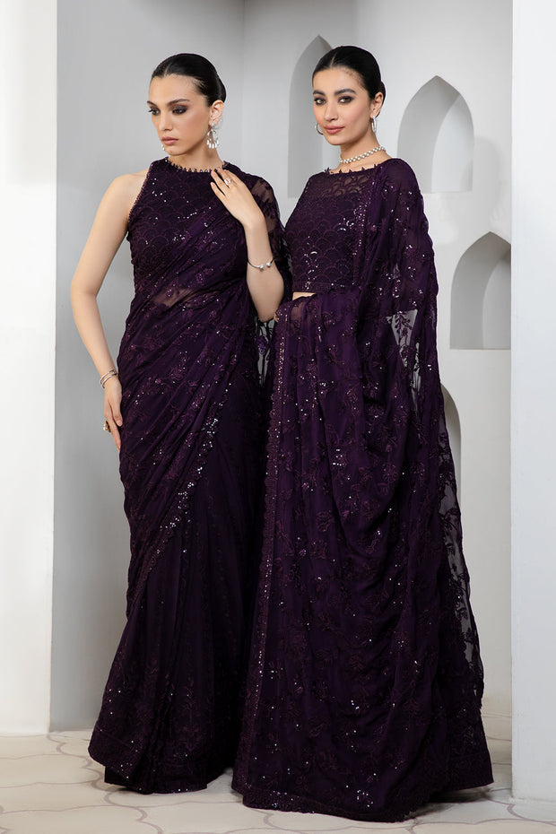 Dark Orchid Sequins Embroidered Chiffon Dress Set