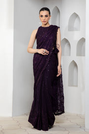 Dark Orchid Sequins Embroidered Chiffon Dress Set
