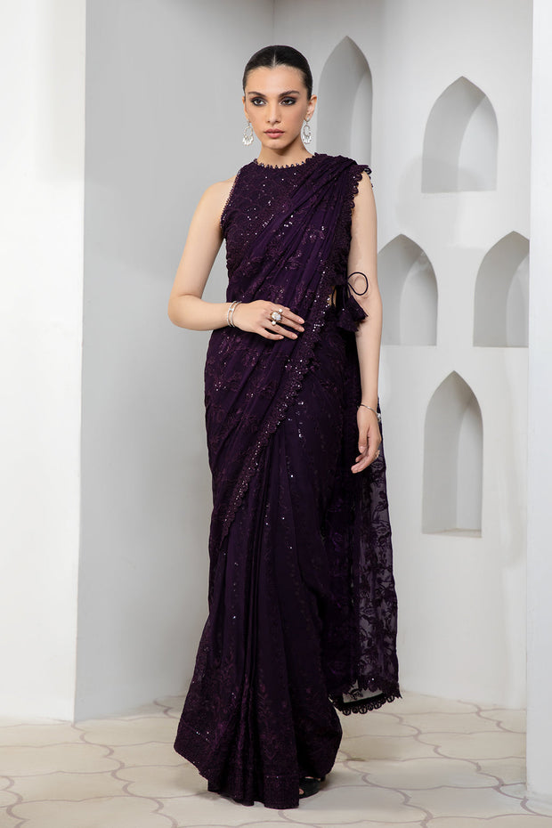 Dark Orchid Sequins Embroidered Chiffon Dress Set