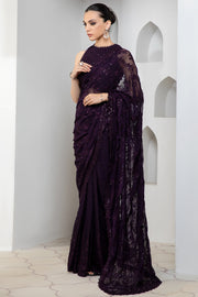 Dark Orchid Sequins Embroidered Chiffon Dress Set