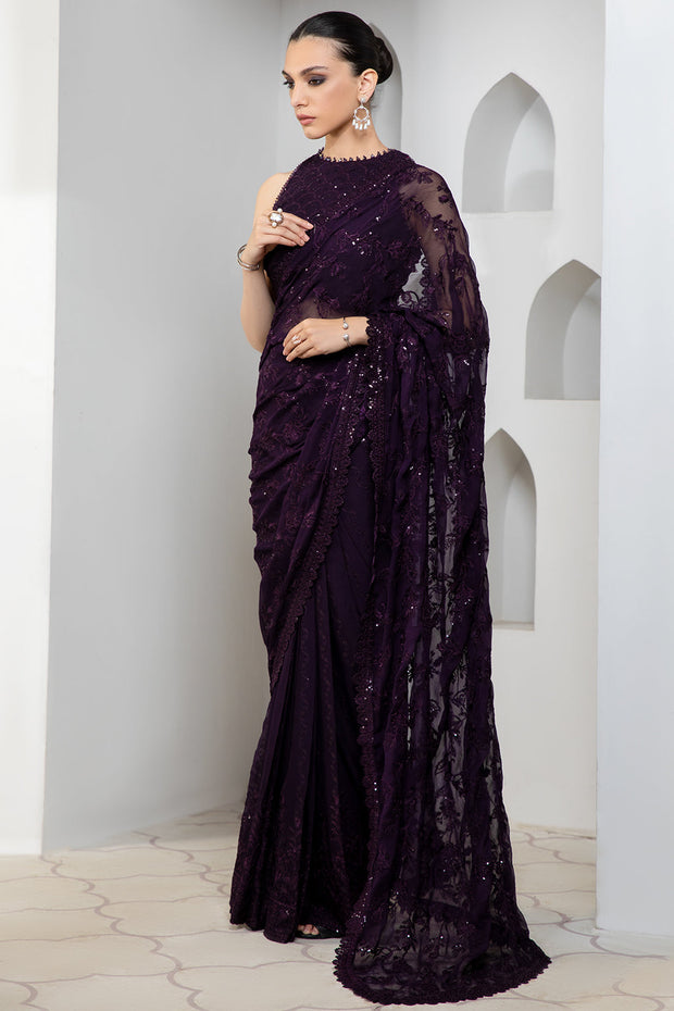 Dark Orchid Sequins Embroidered Chiffon Dress Set