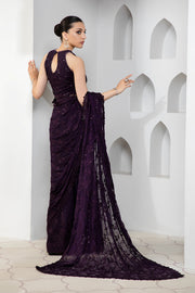 Dark Orchid Sequins Embroidered Chiffon Dress Set