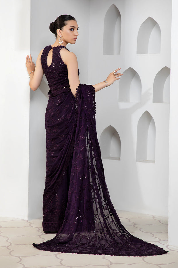 Dark Orchid Sequins Embroidered Chiffon Dress Set