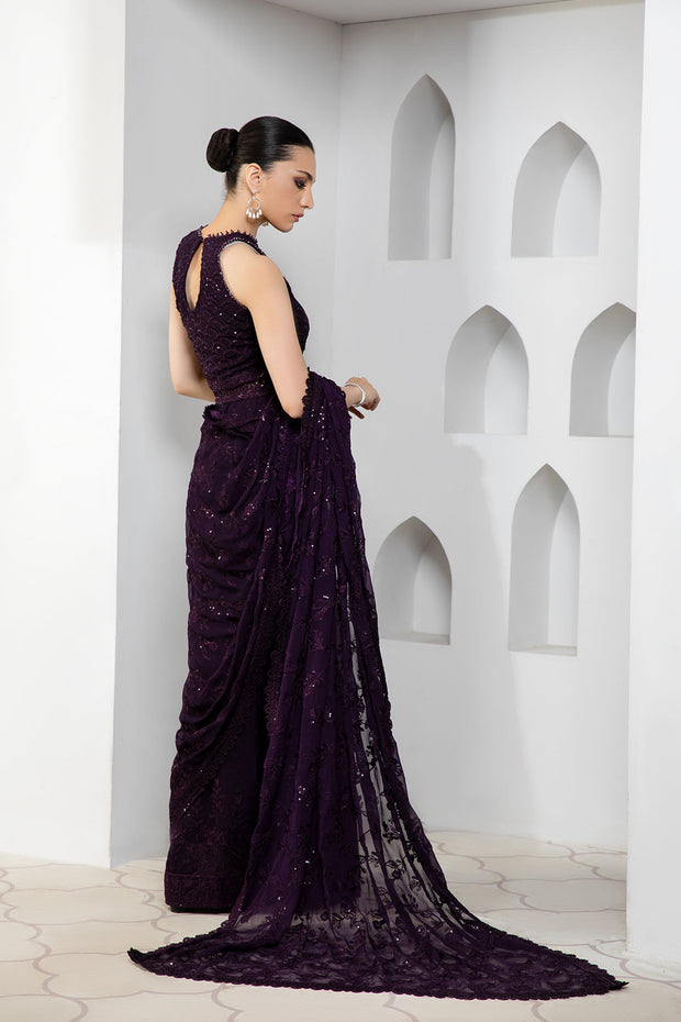 Dark Orchid Sequins Embroidered Chiffon Dress Set