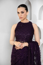Dark Orchid Sequins Embroidered Chiffon Dress Set