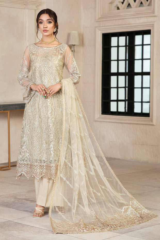 Elegant Sequins Embroidered Net Dress in Classic Color