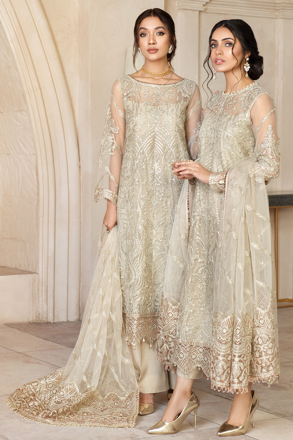 Elegant Sequins Embroidered Net Dress in Classic Color