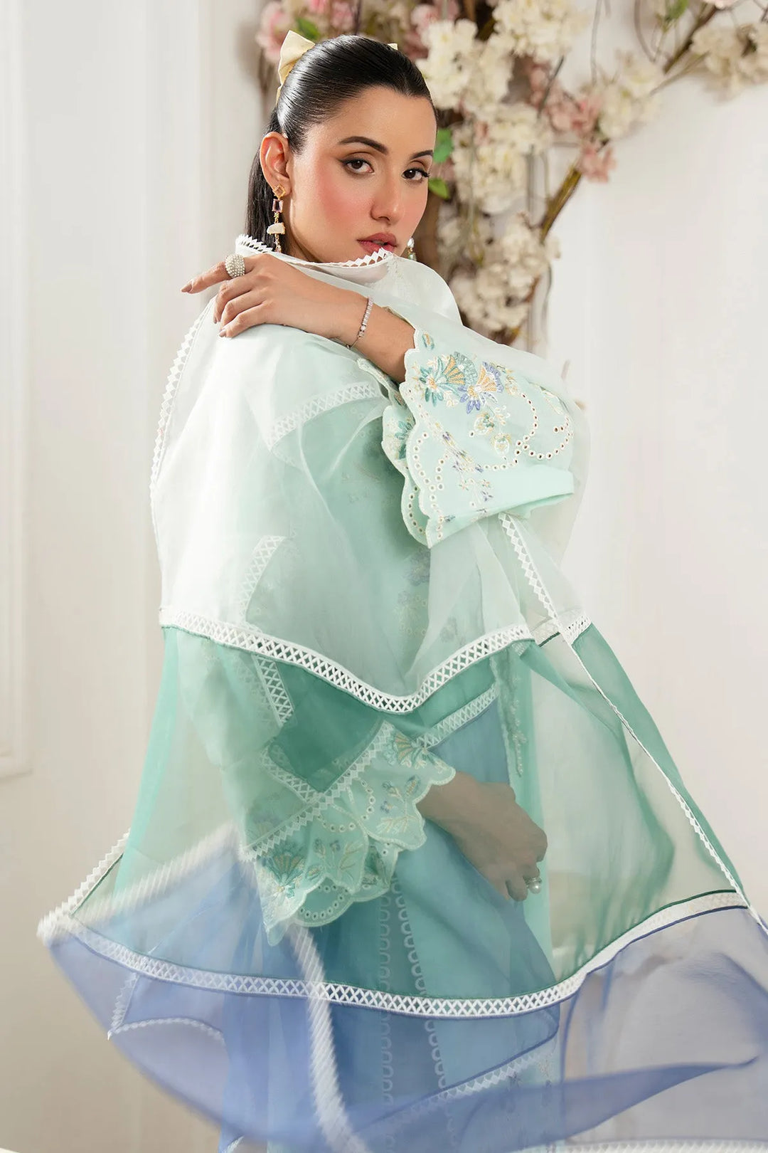 Embroidered Cotton Shirt And Trouser Set With Dupatta 3A36