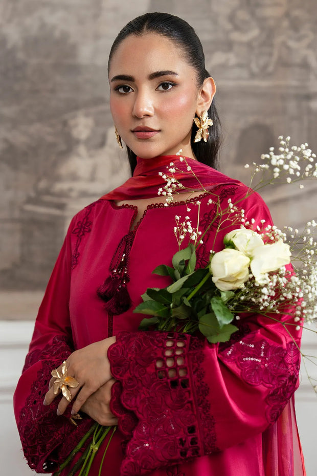 Embroidered Cotton Shirt And Trouser Set With Dupatta 98Aa