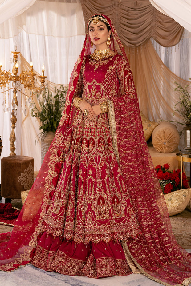 Fuchsia Red Pakistani Bridal Dress with Intricate Embroidery